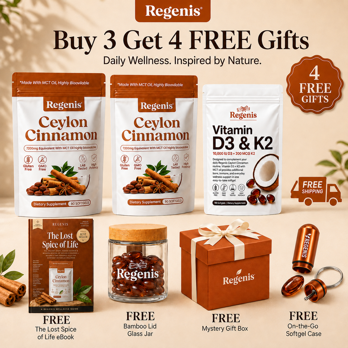 Regenis Buy 3 Get 4 FREE Gifts bundle